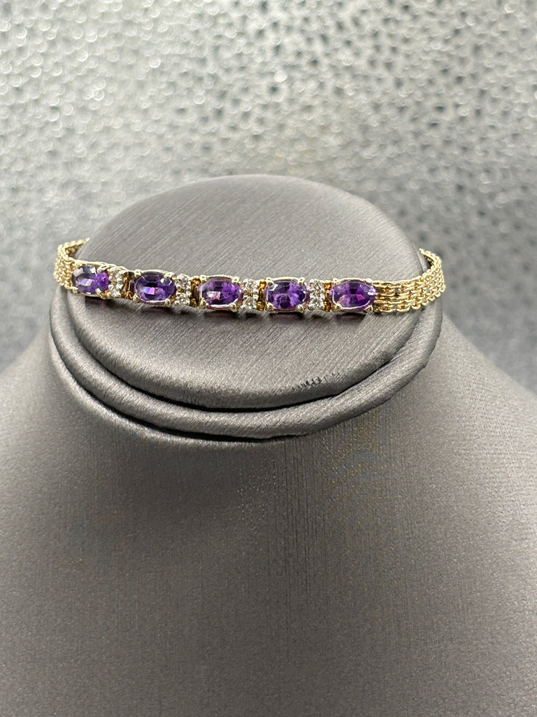 View two of Ladies 14 Karat Y/G Amethyst & Diamond Copenhagen Bracelet