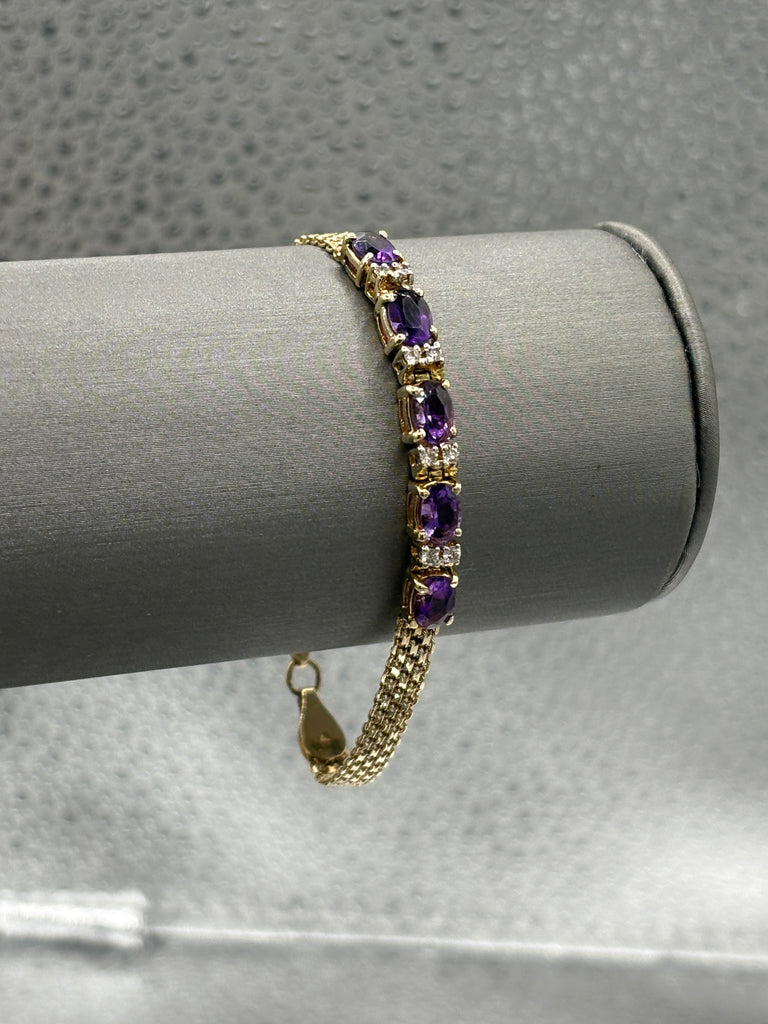 View five of Ladies 14 Karat Y/G Amethyst & Diamond Copenhagen Bracelet