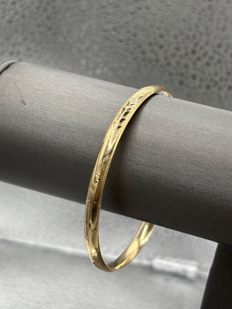 View three of Ladies 14 Karat Yellow Gold Engraved Bangle Bracelet