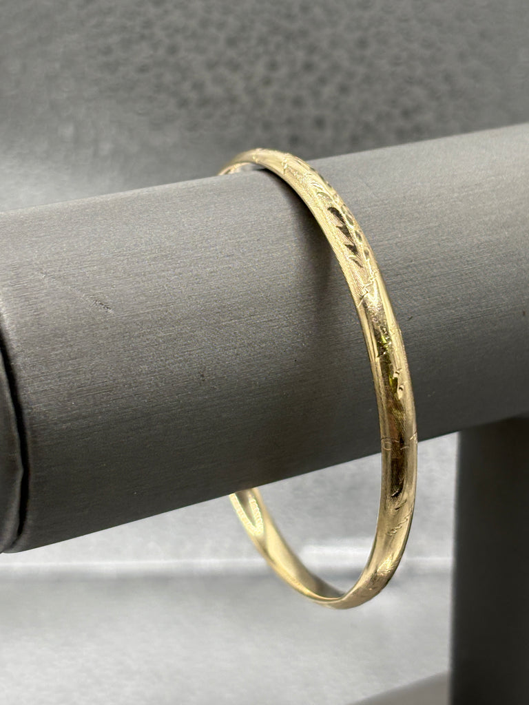 View four of Ladies 14 Karat Yellow Gold Engraved Bangle Bracelet