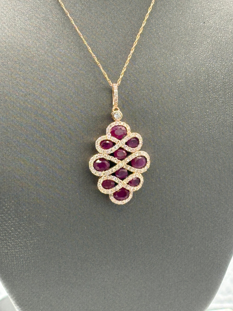 View three of Ladies 14 Karat Rose Gold Ruby/Diamond Pendant & Chain
