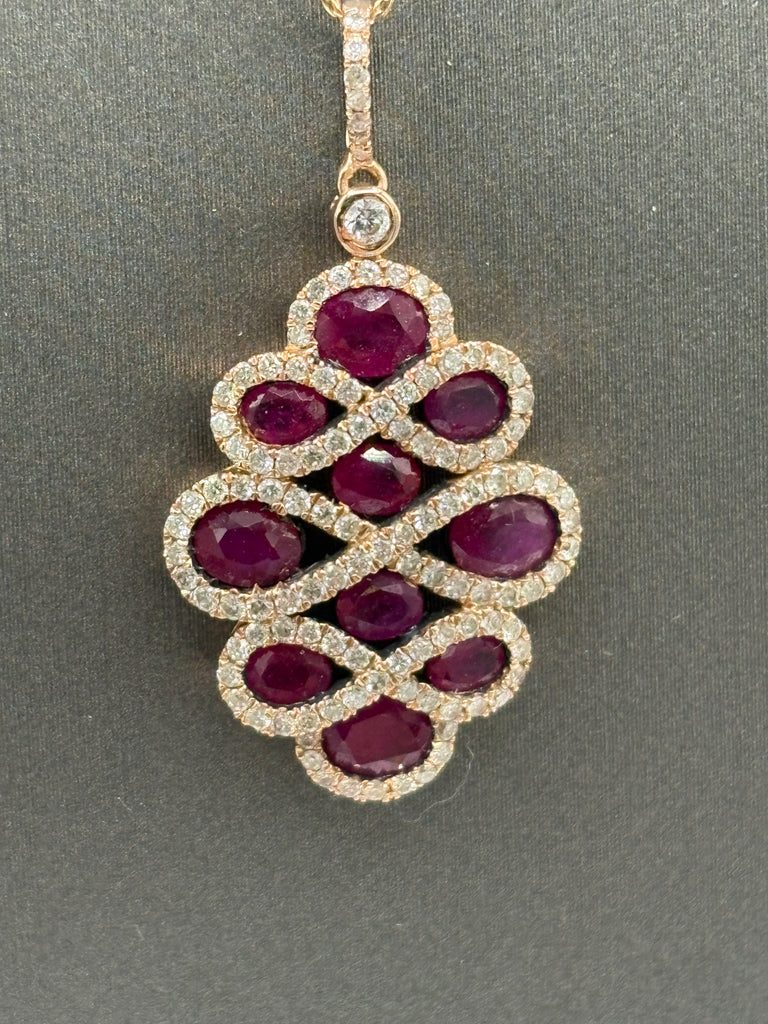View four of Ladies 14 Karat Rose Gold Ruby/Diamond Pendant & Chain