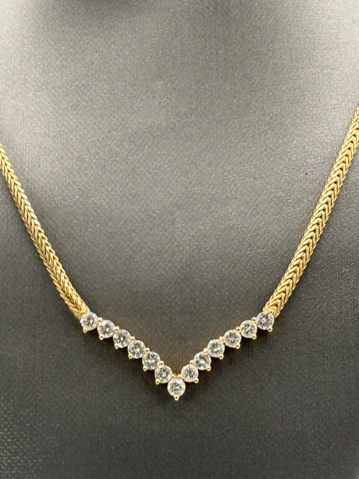 View one of Ladies 14 Karat Diamond Chevron Necklace & Flat Foxtail Chain