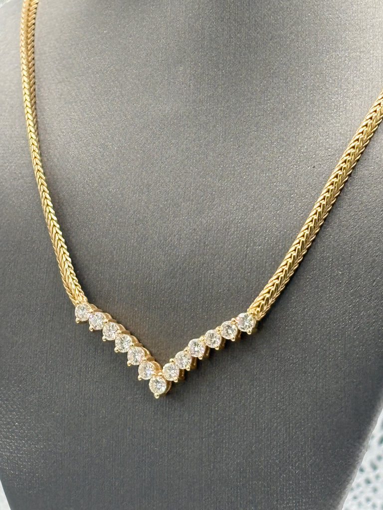 View two of Ladies 14 Karat Diamond Chevron Necklace & Flat Foxtail Chain