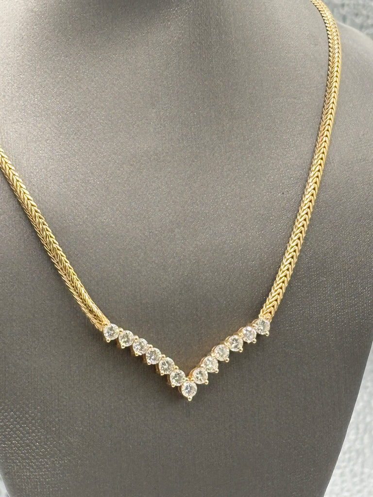 View three of Ladies 14 Karat Diamond Chevron Necklace & Flat Foxtail Chain