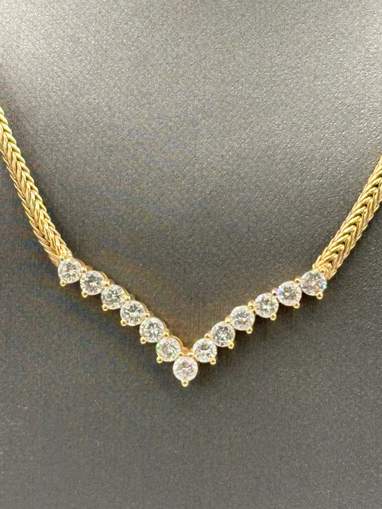 View four of Ladies 14 Karat Diamond Chevron Necklace & Flat Foxtail Chain