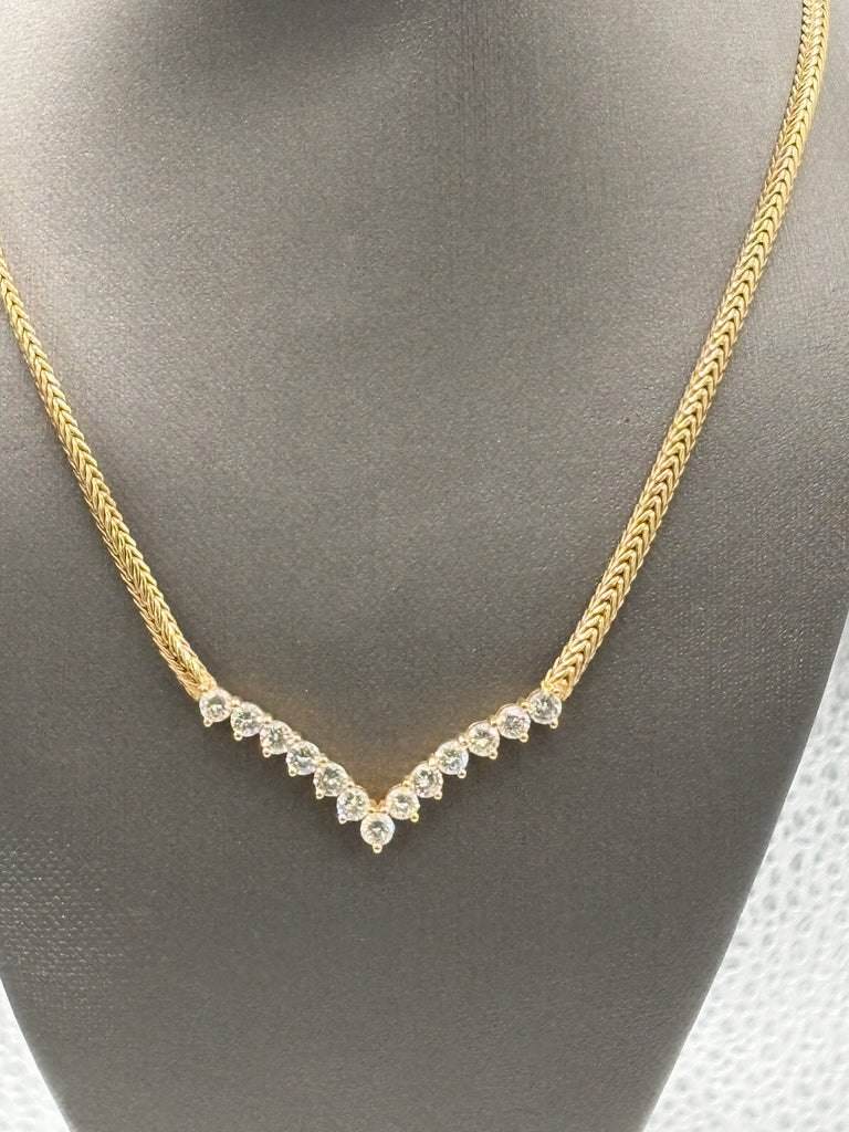 View five of Ladies 14 Karat Diamond Chevron Necklace & Flat Foxtail Chain