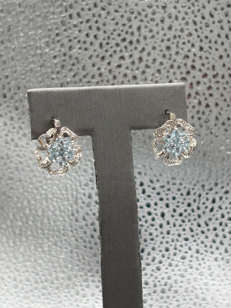 View one of Ladies 14 Karat White Gold Aquamarine & Diamond Floral Earrings