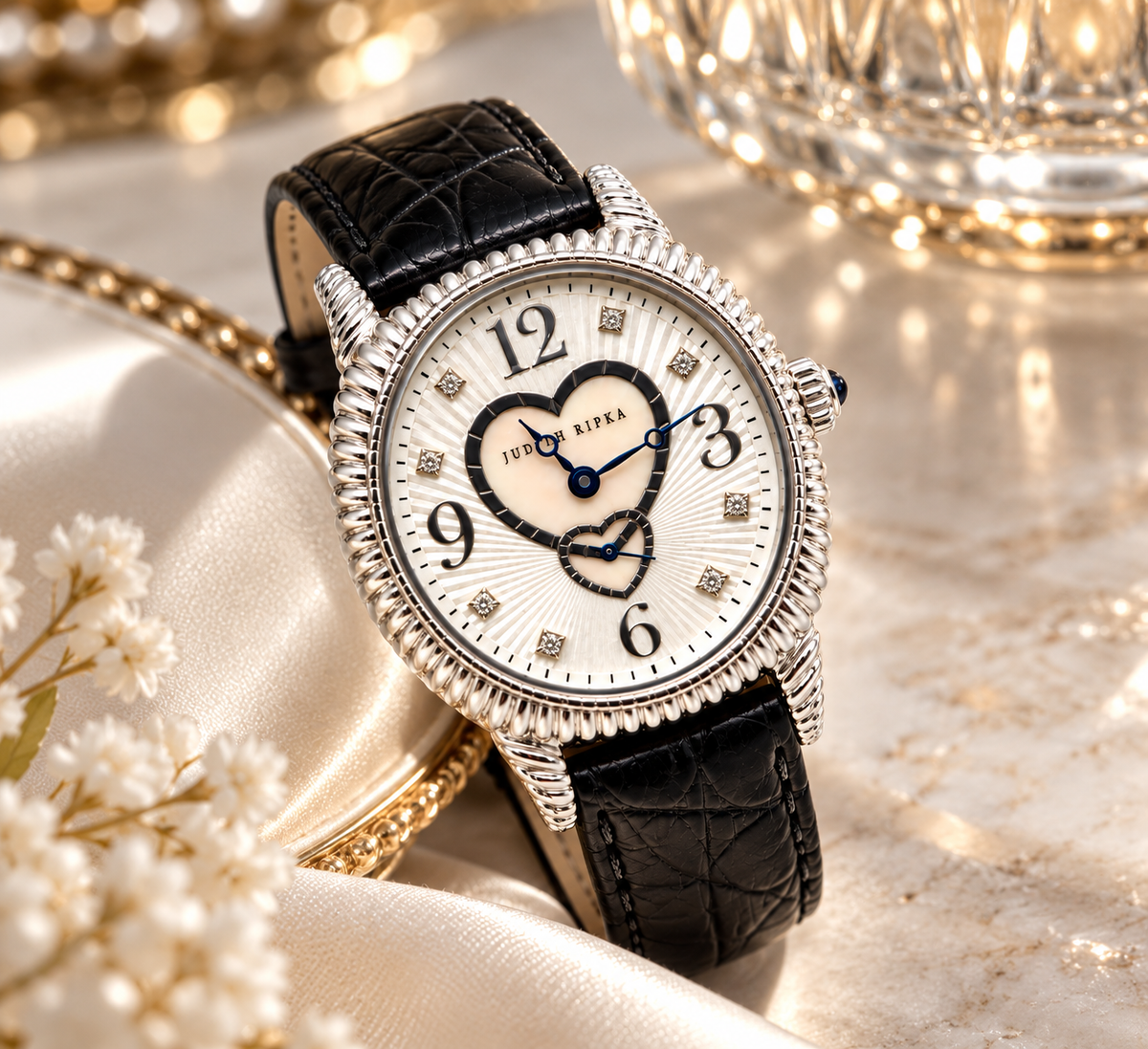 Judith Ripka Sterling Silver Mother of Pearl Heart Watch