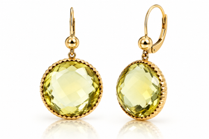 14K Solid Yellow Gold Checkerboard-Cut Yellow Citrine Dangle Earrings