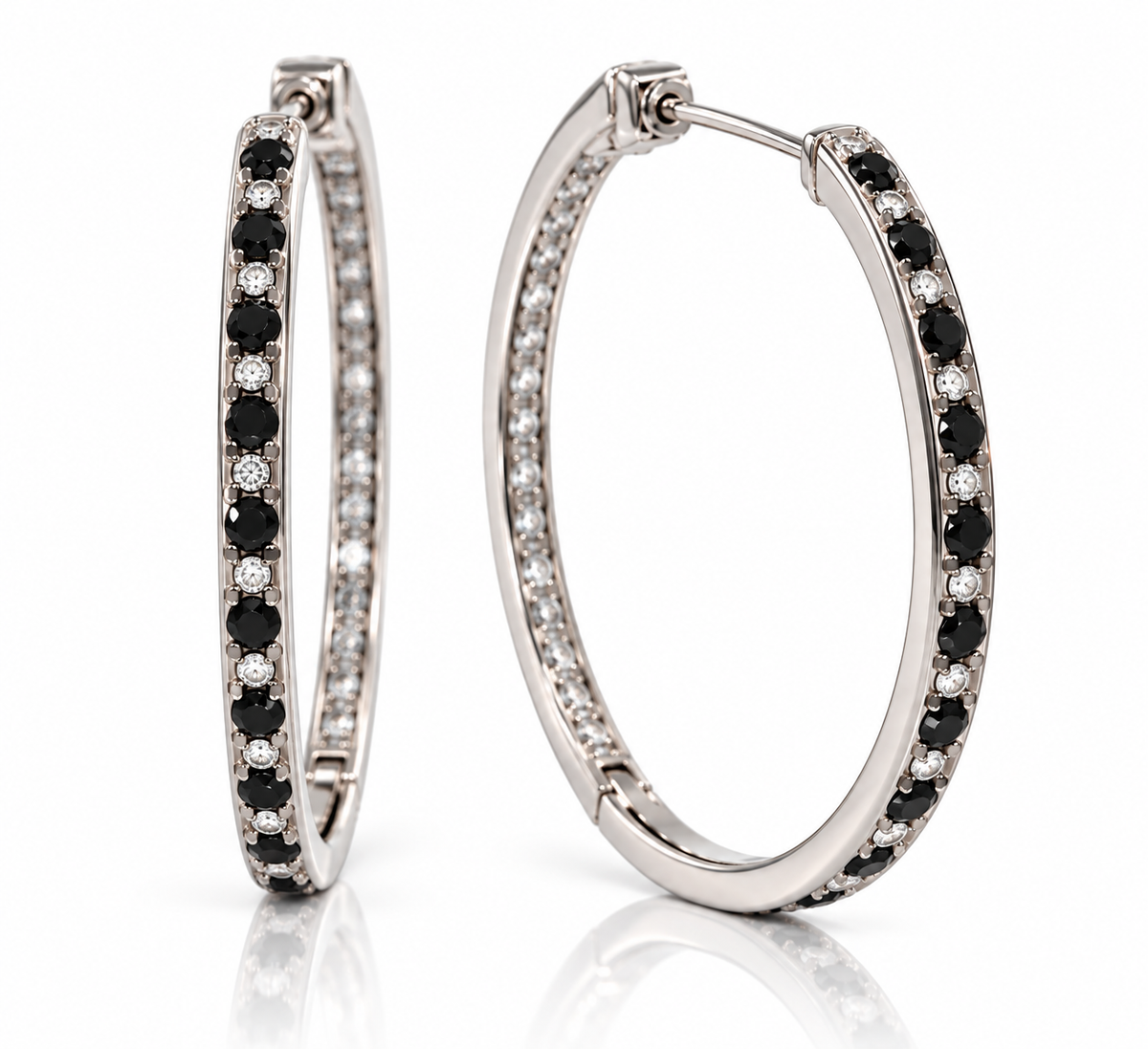 14K White Gold Diamond & Sapphire Inside-Out Hoop Earrings – 1.00 Carat Total Weight