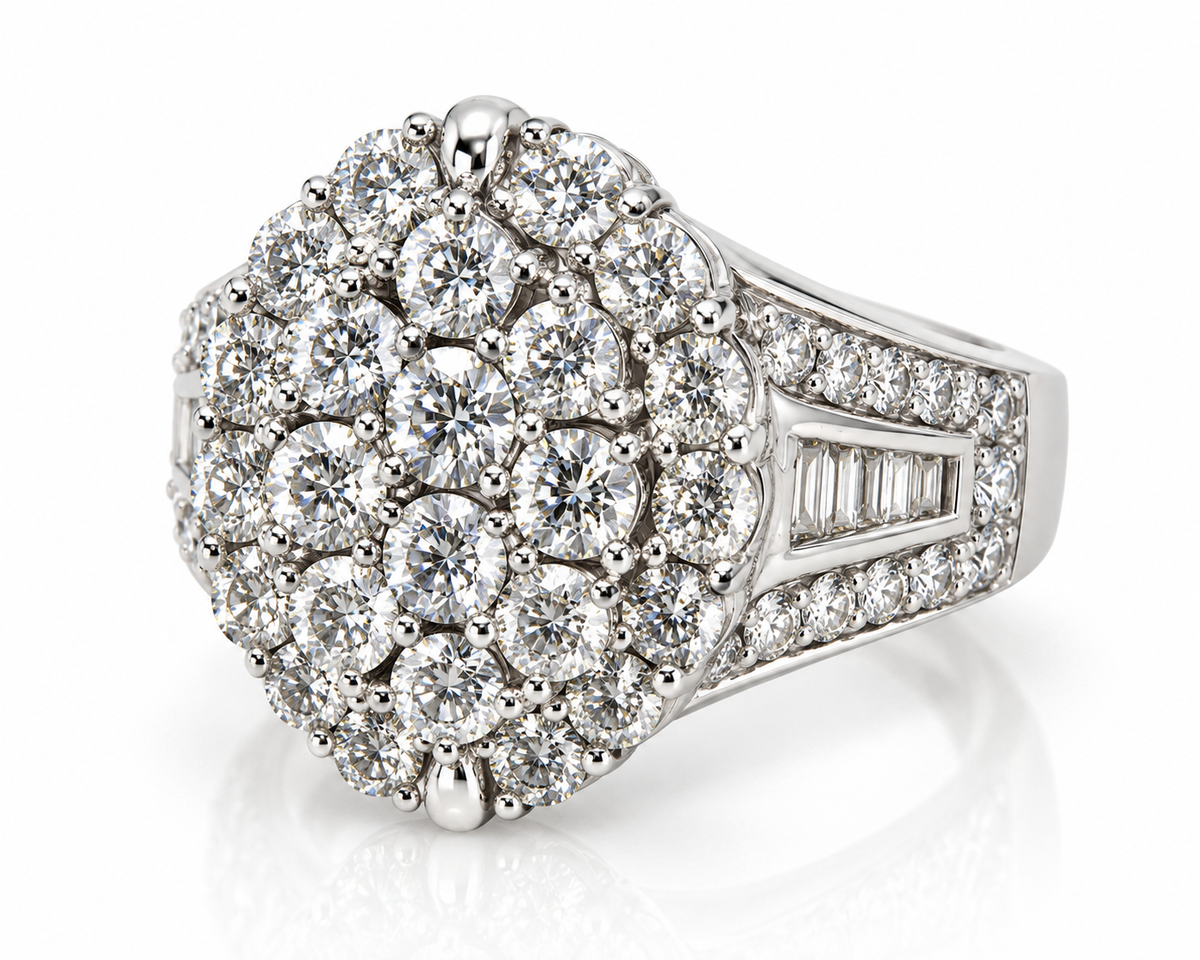 8.75 CTW Diamond Cluster Cocktail Ring in 14K White Gold | Phillies Gold8.75 CTW Diamond Cluster Cocktail Ring in 14K White Gold | Phillies Gold