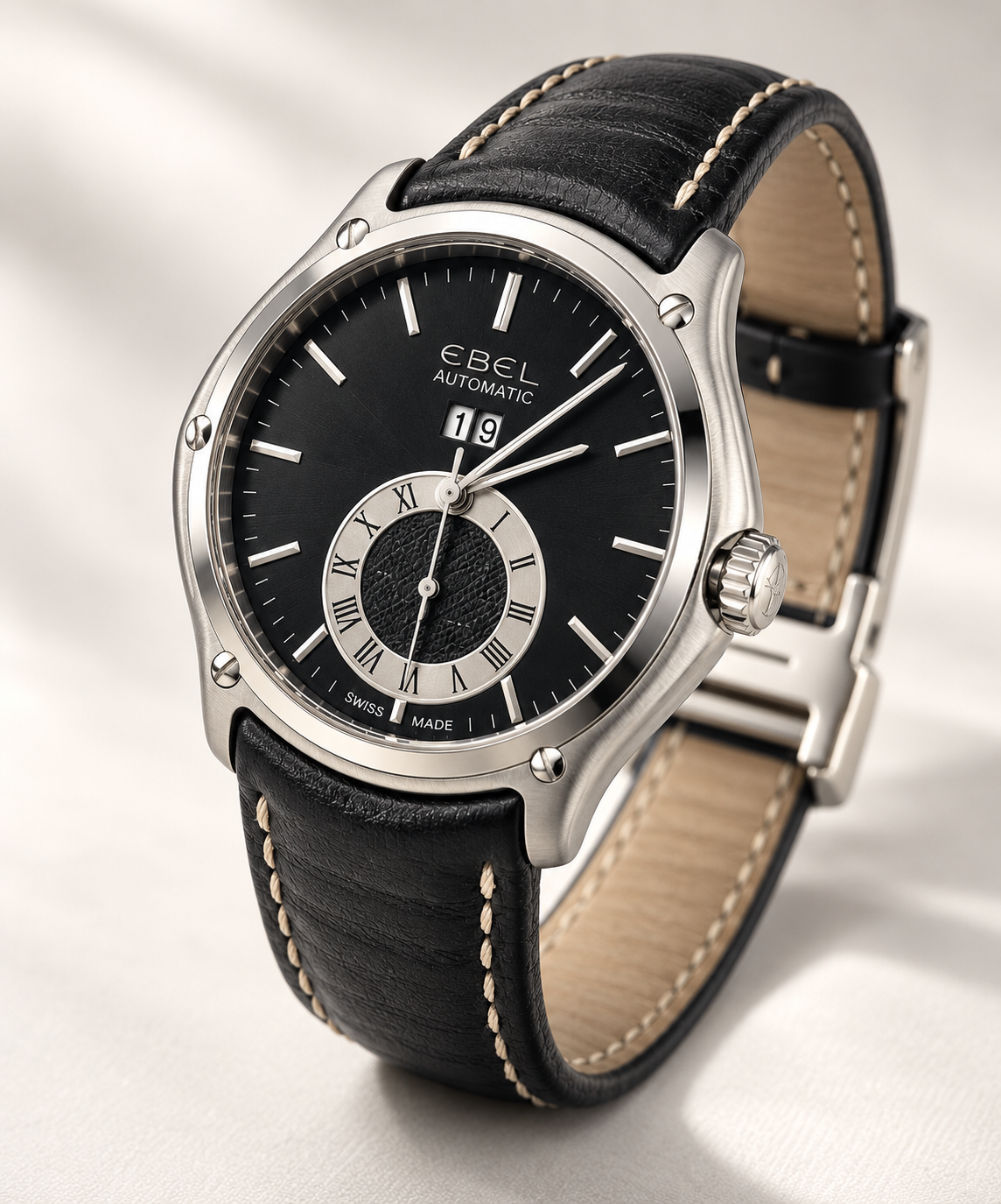 Men’s Ebel Classic Hexagon GMT Calfskin Black Strap