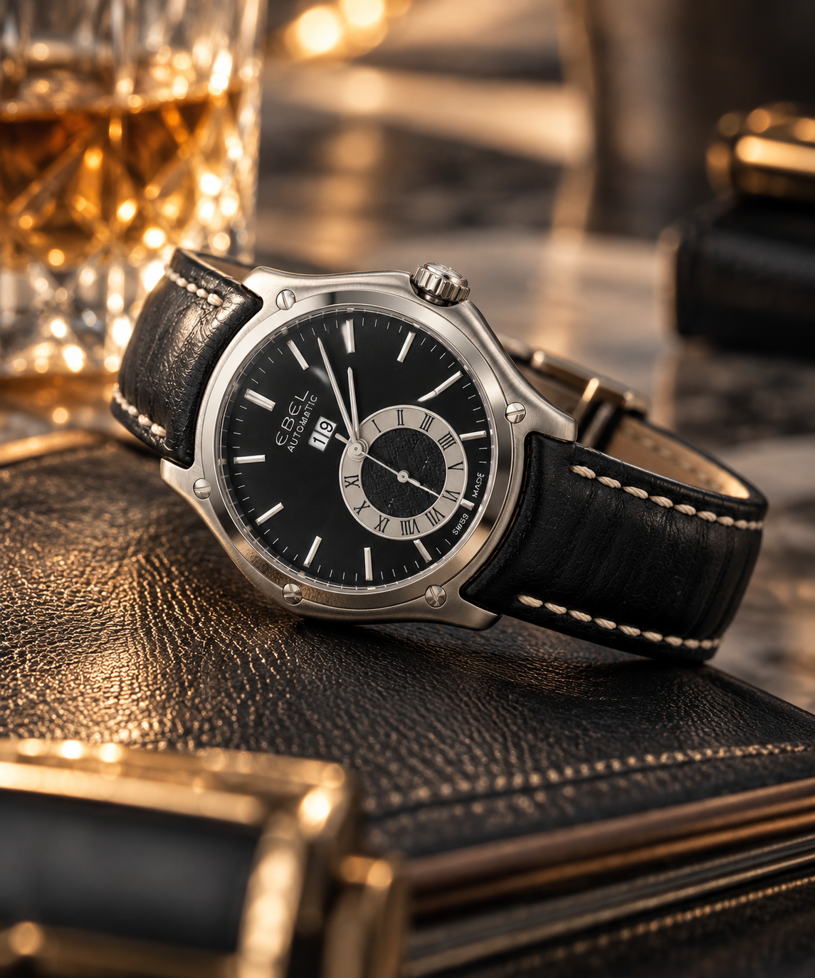 Men’s Ebel Classic Hexagon GMT Calfskin Black Strap