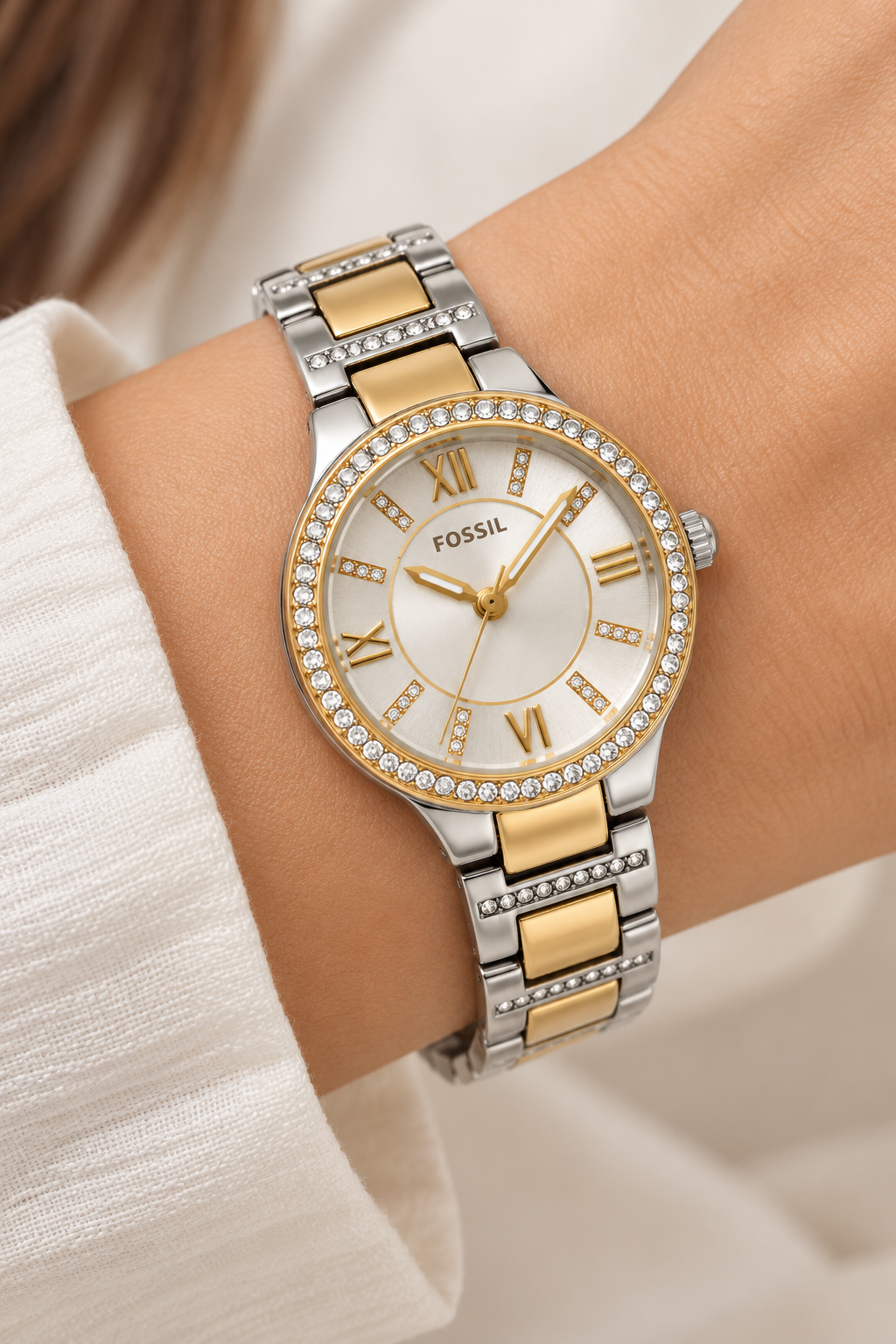 Fossil Ladies Two-Tone Stainless Steel Crystal Accent Watch