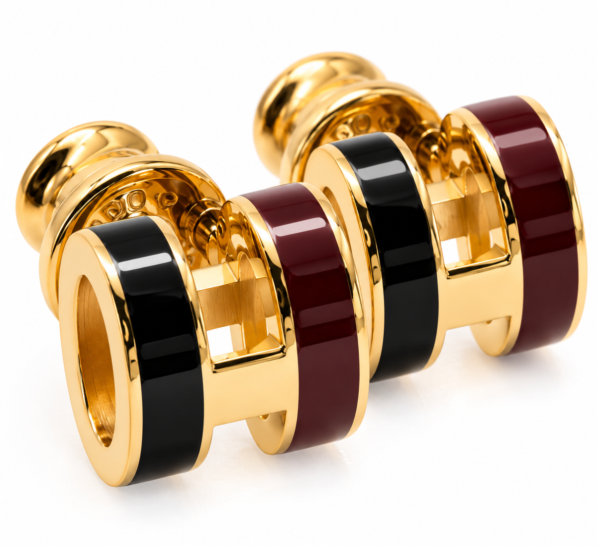 Hermès Mini Pop H Rocabar Earrings – Gold-Plated with Two-Tone Lacquer