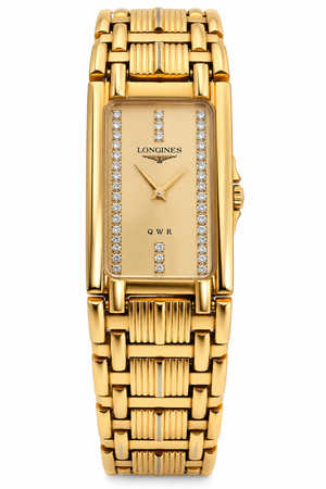 Longines Gold Diamond Dial Rectangular Watch