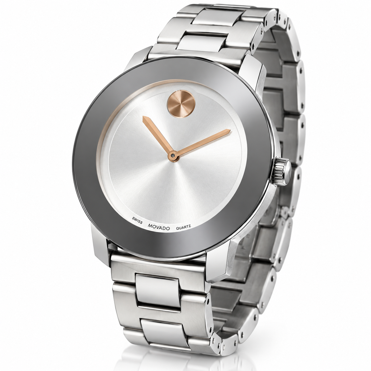Movado Swiss Quartz Stainless Steel Watch – Silver Dial with Rose Gold Accents – 36.4mm, photo 4