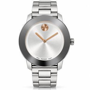 Movado Swiss Quartz Stainless Steel Watch – Silver Dial with Rose Gold Accents – 36.4mm