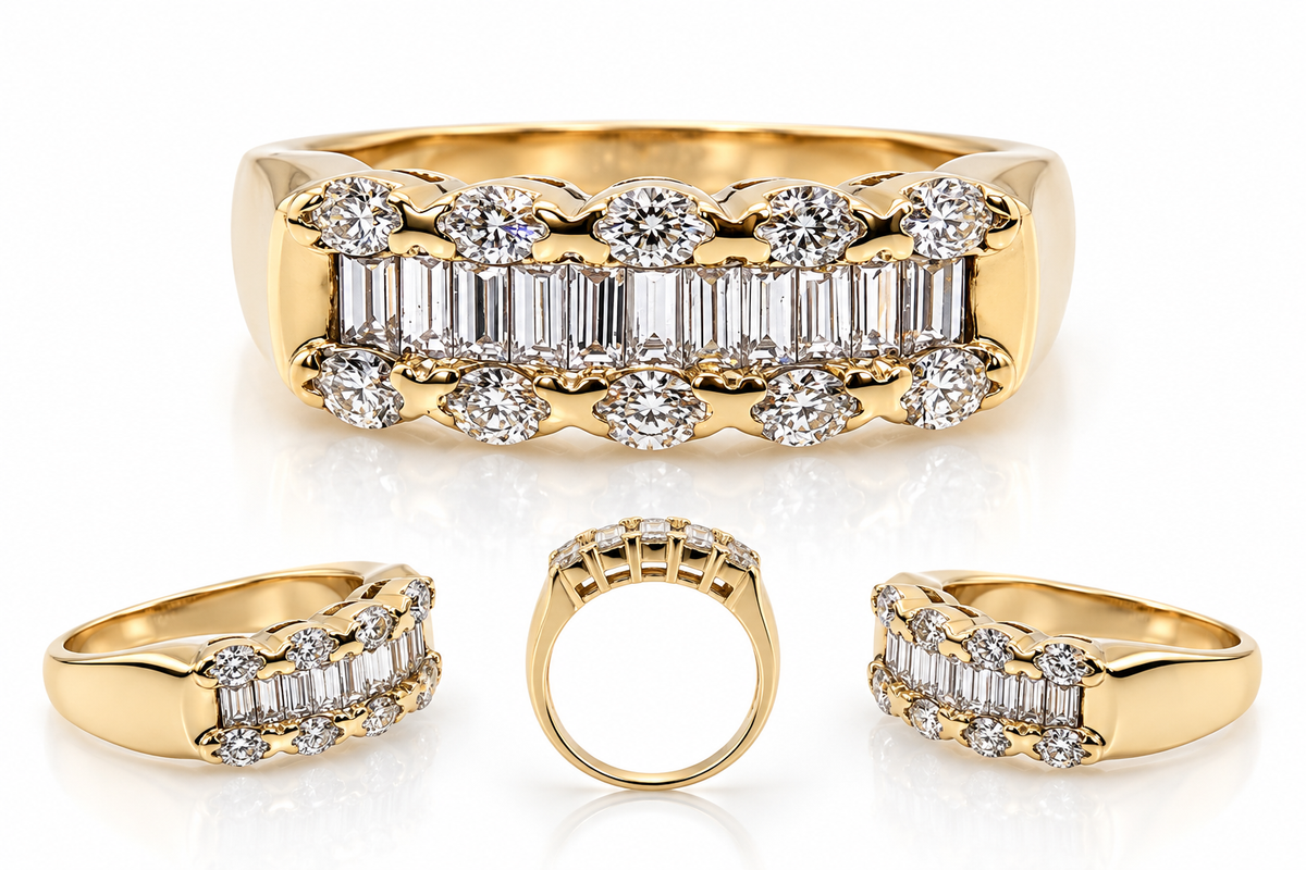 Ladies 14K Yellow Gold 2.65 Carat Diamond Baguette & Marquise Band Ring