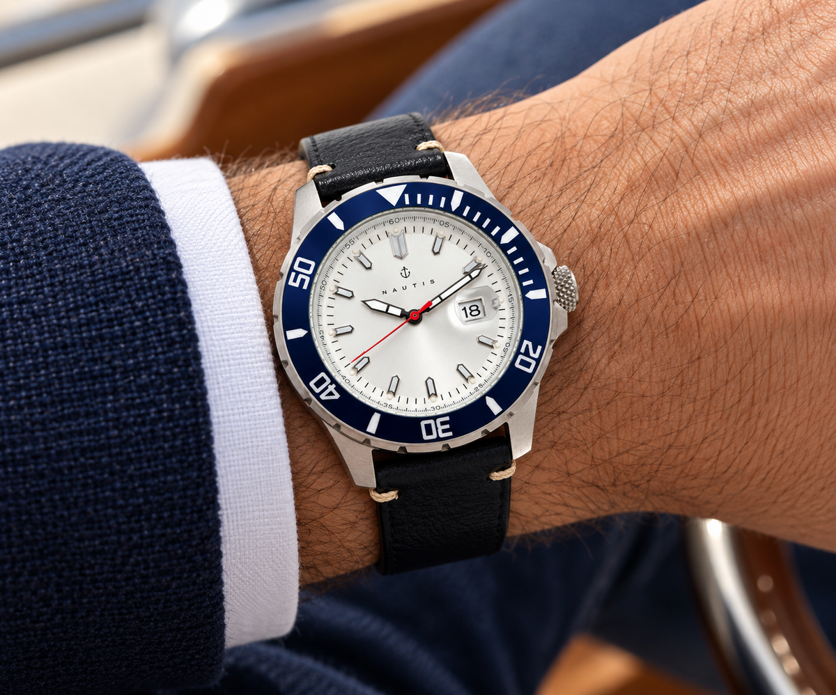 Nautis Dive Pro 200 Men's Watch – Blue Bezel & Silver Dial