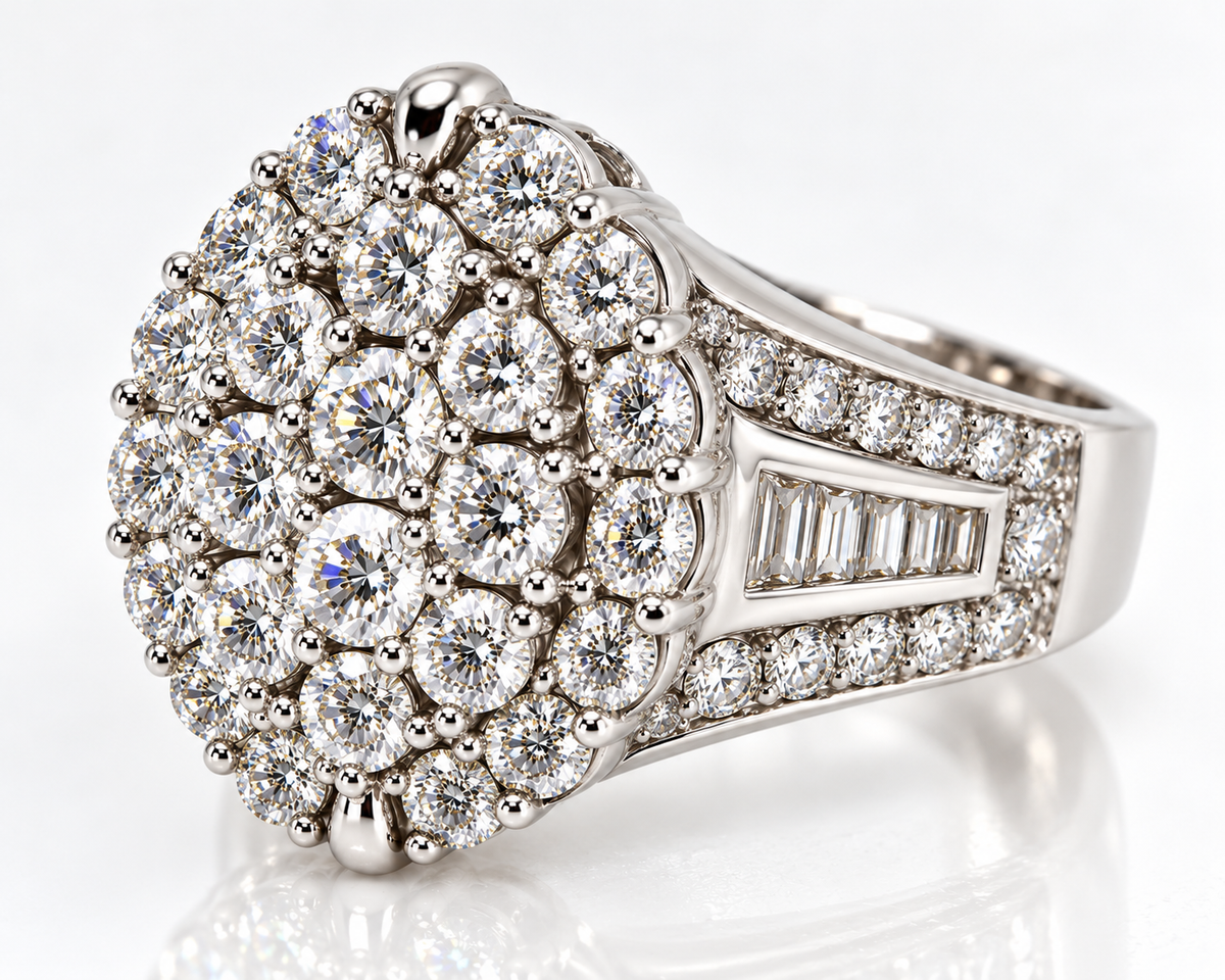 8.75 CTW Diamond Cluster Cocktail Ring in 14K White Gold | Phillies Gold8.75 CTW Diamond Cluster Cocktail Ring in 14K White Gold | Phillies Gold