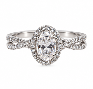 14 Karat White Gold Oval Diamond Halo Engagement Ring – 1.55 CTW