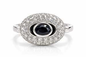 Ladies' 18K White Gold 6.25 Carat Diamond &amp; Natural Sapphire Evil Eye Statement Ring