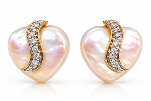 14K Yellow Gold Mother-of-Pearl Heart & Diamond Stud Earrings