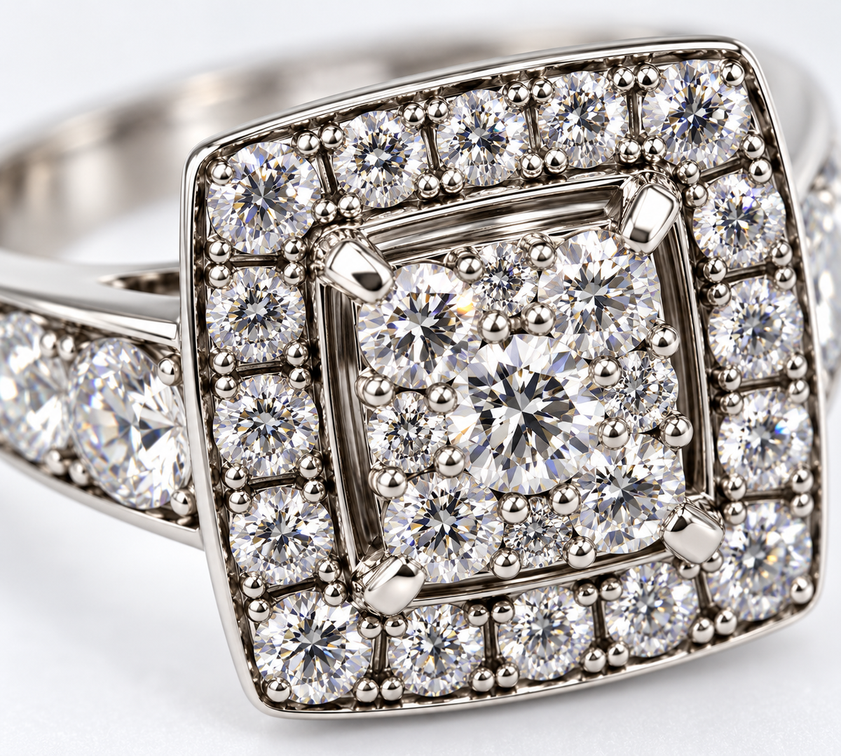 14K White Gold Diamond Halo Cluster Ring – 3.50 CTW