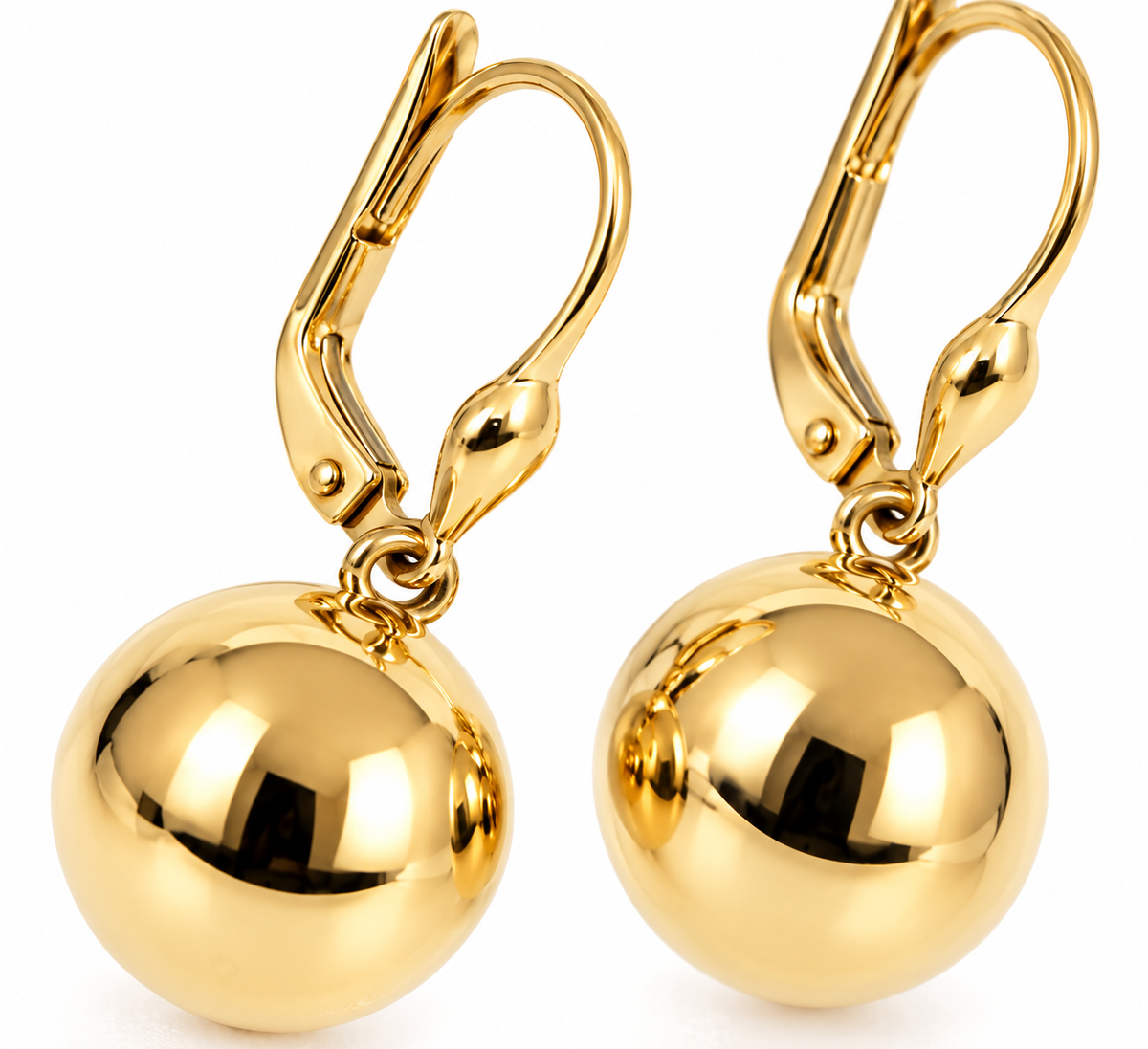 14K Solid Yellow Gold 12.5mm Dangling Ball Earrings