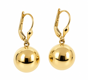 14K Solid Yellow Gold 12.5mm Dangling Ball Earrings