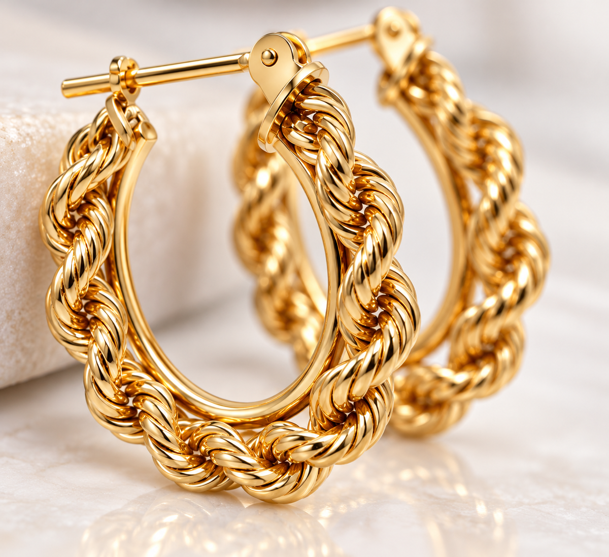 Ladies 10K Solid Yellow Gold Rope Hoop Earrings – 1.2 Grams