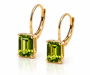 Ladies 14K Solid Yellow Gold Emerald-Cut Peridot Dangle Earrings – 2.00 CTW