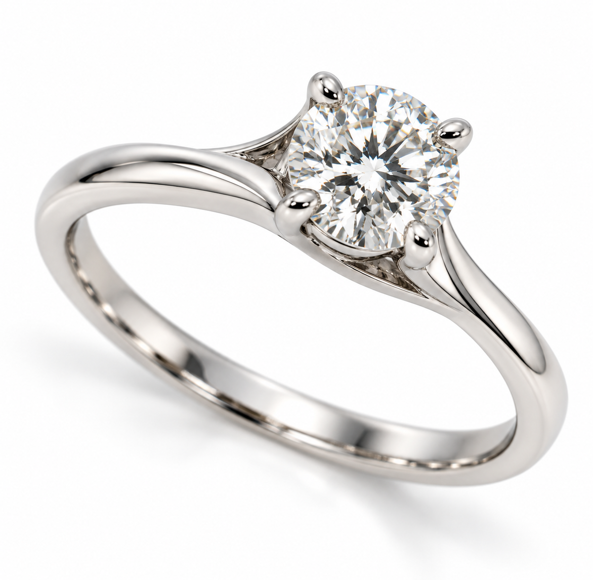 14 Karat White Gold Round Diamond Engagement Ring – 1.17 Carat