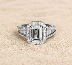 Ladies Magnificent 18 Karat White Gold Emerald Cut Diamond Ring