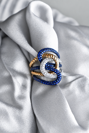 Ladies 14 Karat W&Y Gold Diamond & Sapphire Lasso Love Ring