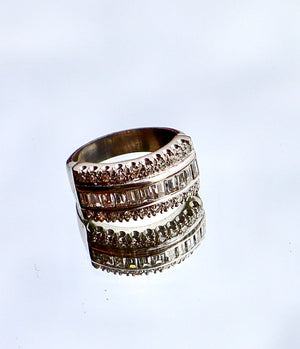 Vintage Platinum Diamond Band With Baguettes And Round Diamonds Heavy Band Incredible Ring