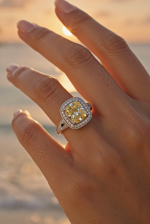 1.63ct Natural Fancy Yellow Diamond Halo Ring – 14K White Gold, GIA, Size 7¼