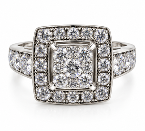 14K White Gold Diamond Halo Cluster Ring – 3.50 CTW