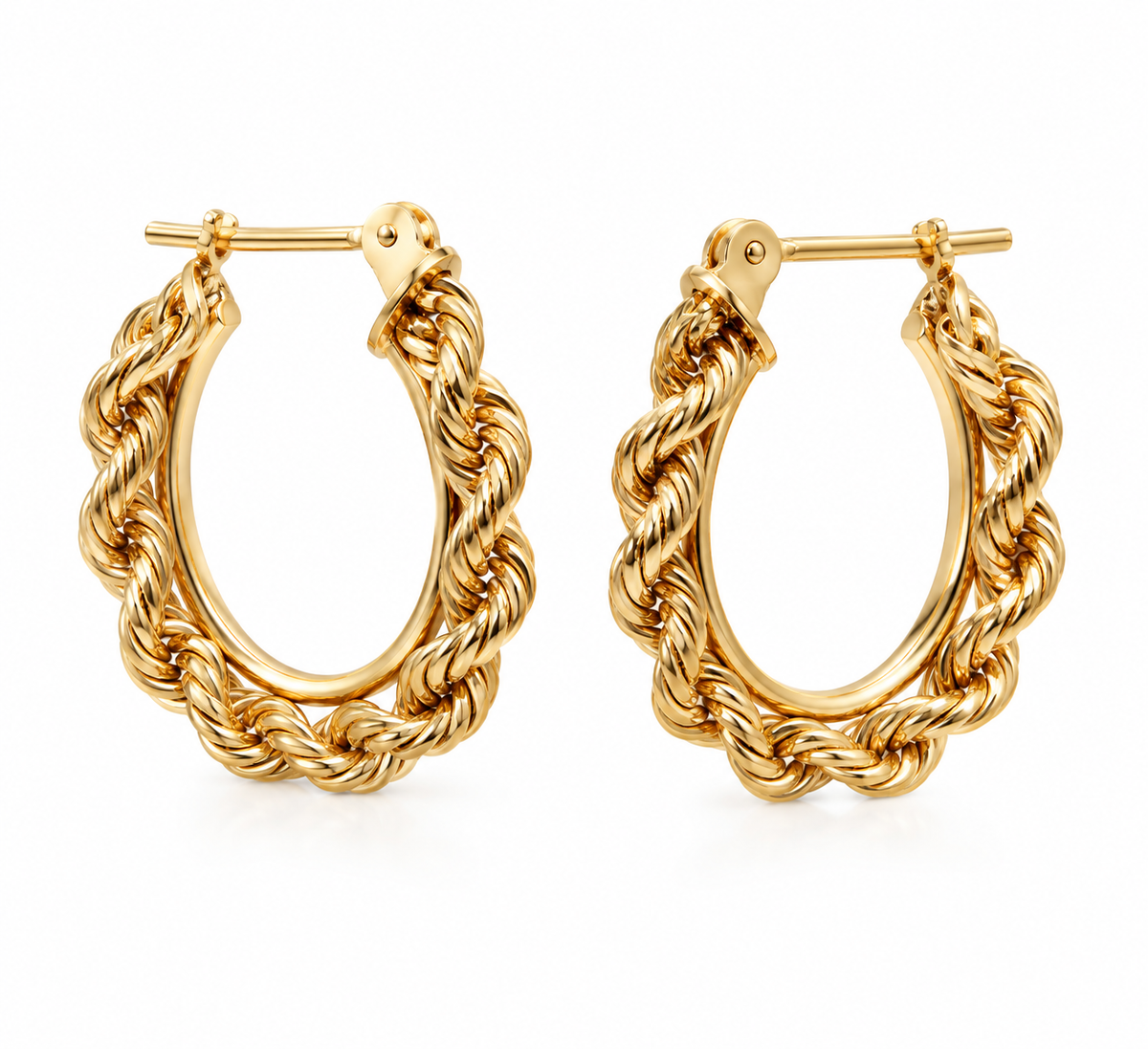 Ladies 10K Solid Yellow Gold Rope Hoop Earrings – 1.2 Grams