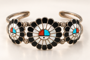 Sterling Silver Zuni Sun face cuff bracelet
