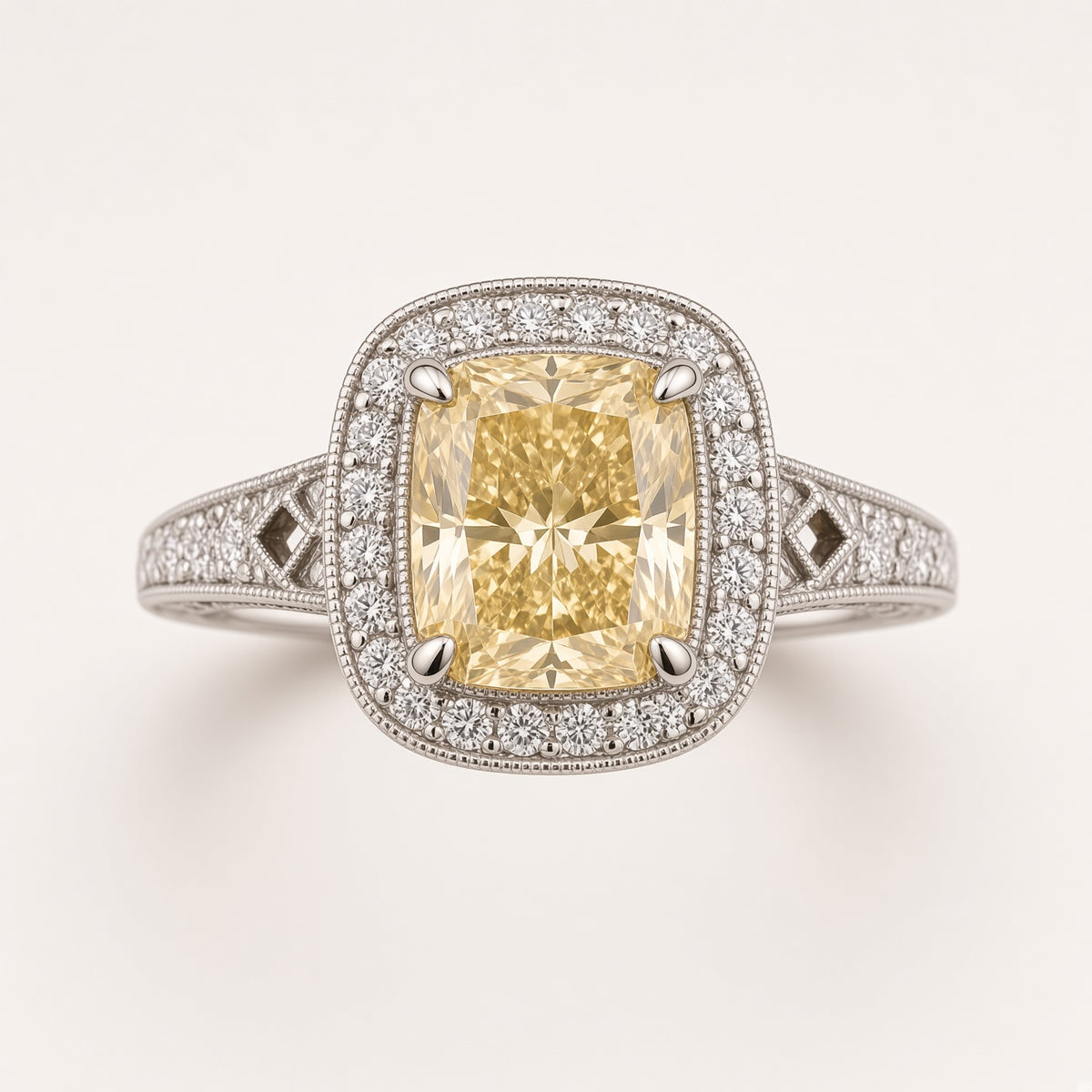 1.63ct Natural Fancy Yellow Diamond Halo Ring – 14K White Gold, GIA, Size 7¼