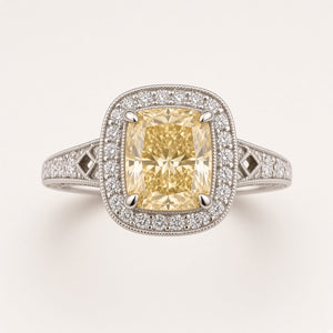 1.63ct Natural Fancy Yellow Diamond Halo Ring – 14K White Gold, GIA, Size 7¼