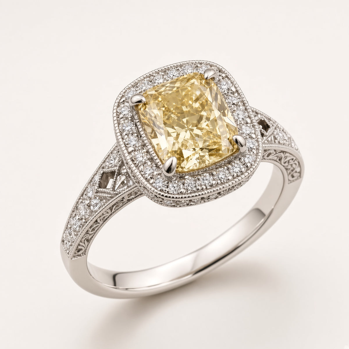 1.63ct Natural Fancy Yellow Diamond Halo Ring – 14K White Gold, GIA, Size 7¼, photo 5