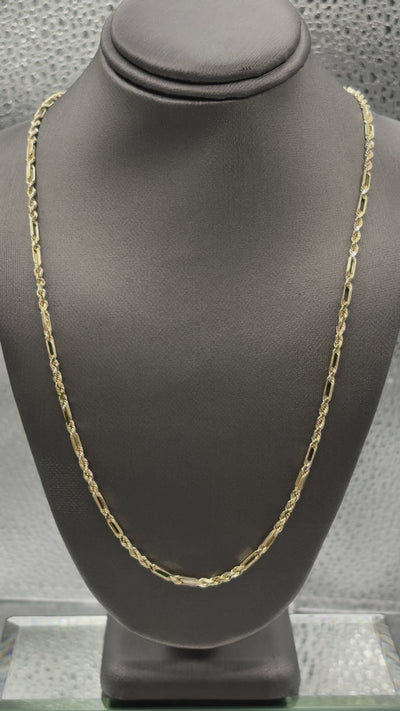 Movie one of Ladies/ Gents 14 Karat Yellow Gold Solid Figeroe Chain