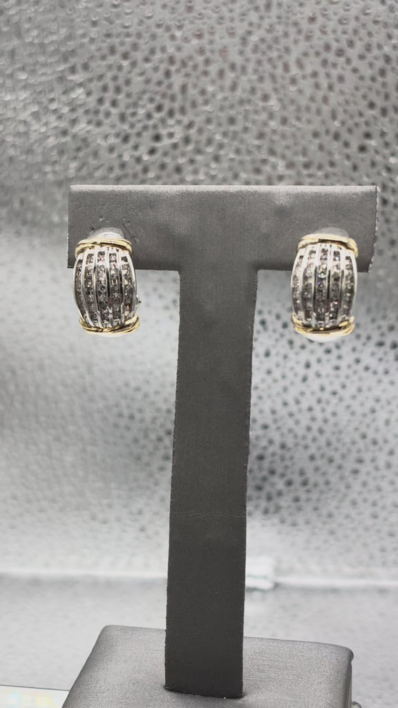 14 Karat White & Yellow Gold Ladies Diamond Hoop Earrings
