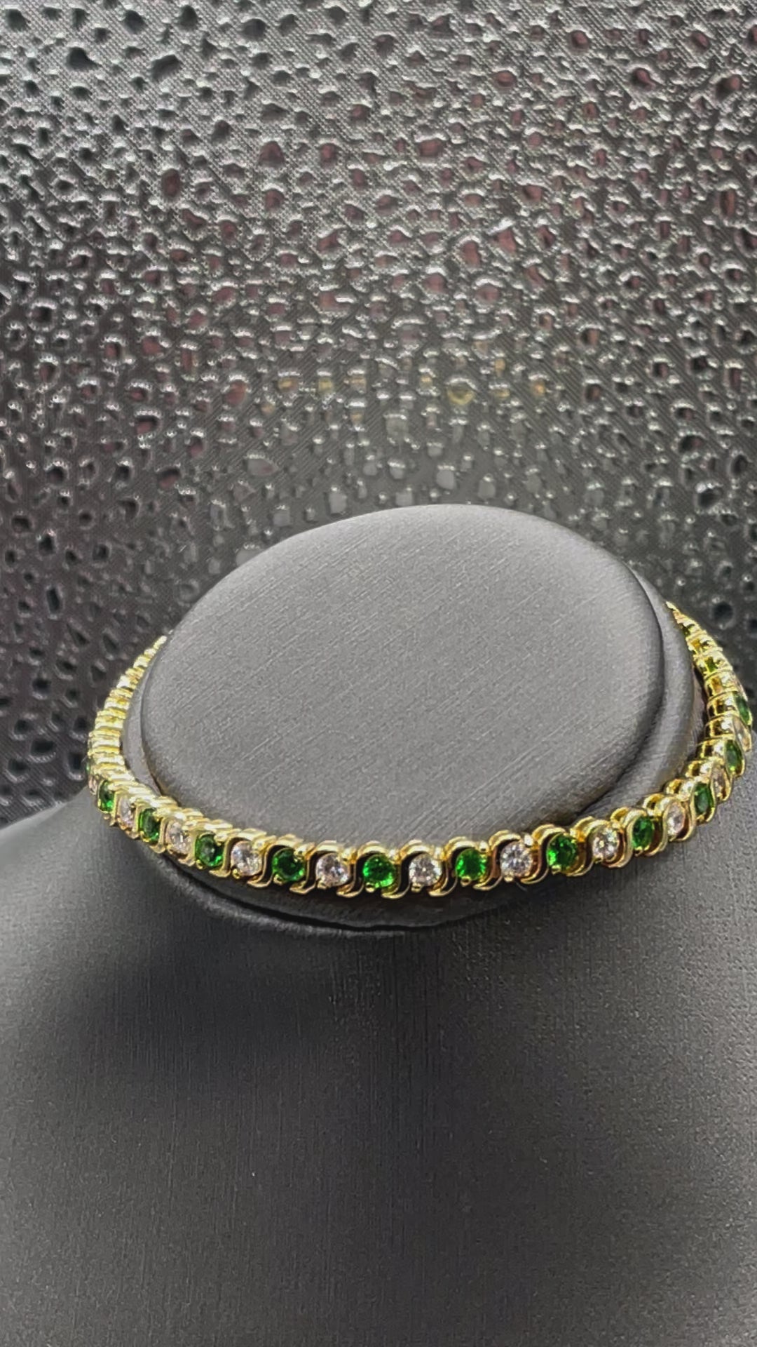 Ladies Gold Plated Sterling Silver Emerald and Diamond CZ Tennis Bracelet