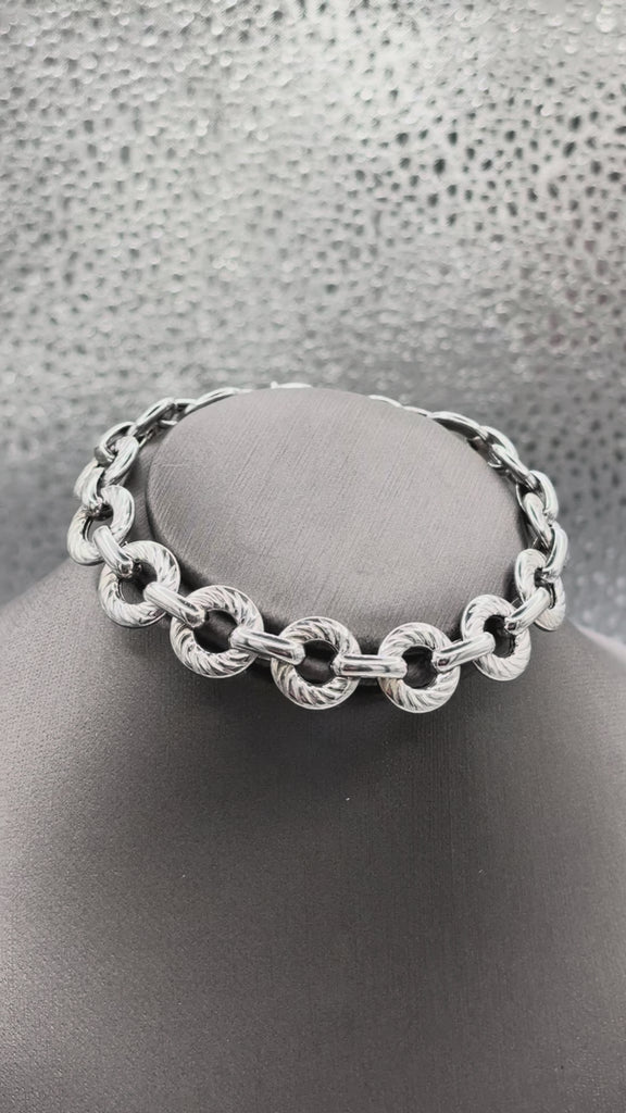 Movie of Ladies Italian 14 Karat White Gold Double Sided Round link Bracelet