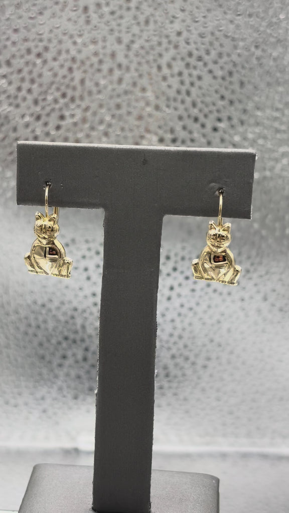 14 Karat Yellow Gold Ladies Kitty Cat Earrings